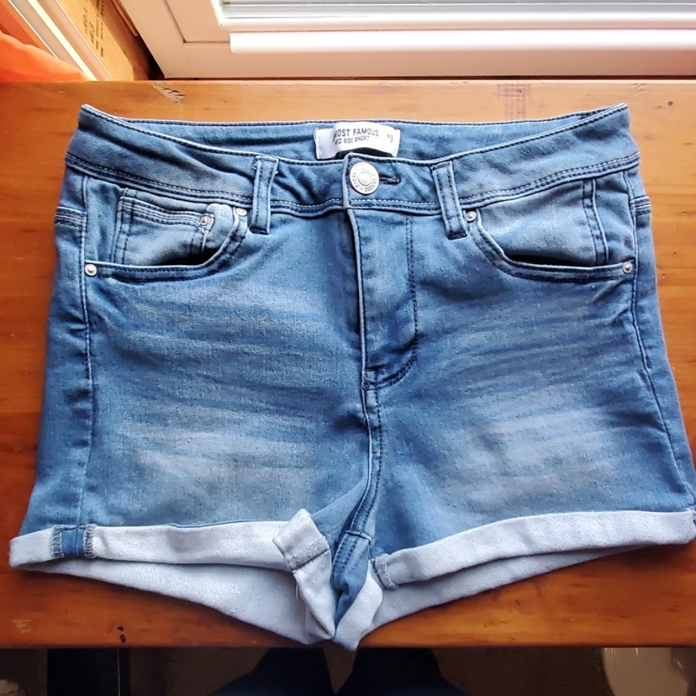 Knit denim shorts